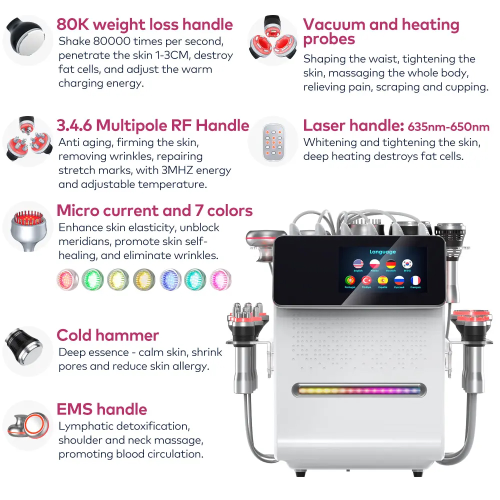 New 11 in 1 Cavitation Body Slimming Weight Loss Fat Removal Ultrasonic Lipolysis 80K Slimming Radiofrequency Skin Firming Anti-wrinkle Machine