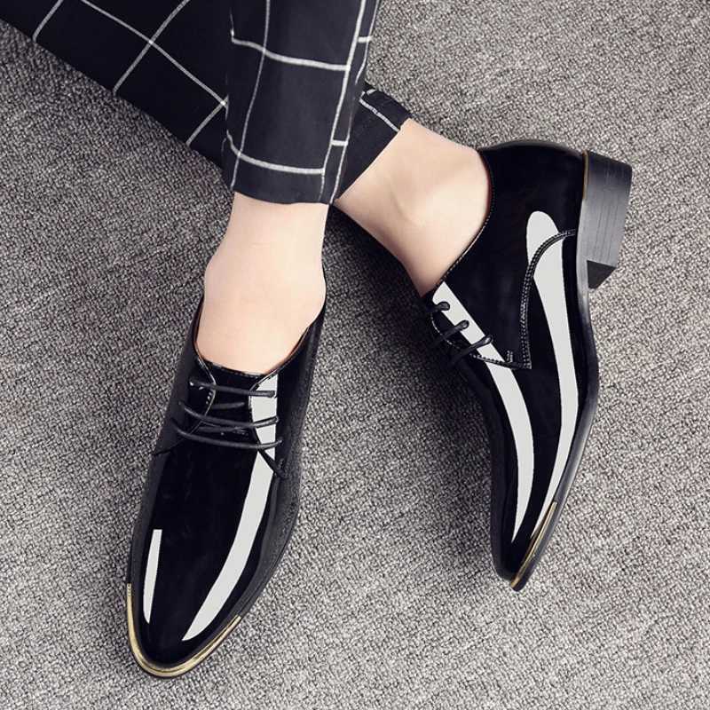 2024 New Mens Patent Leather Shoes British Style Mens Dress Shoes Lace Up Pointed Toe Wedding Business Party Social Shoe MaleXJ250113