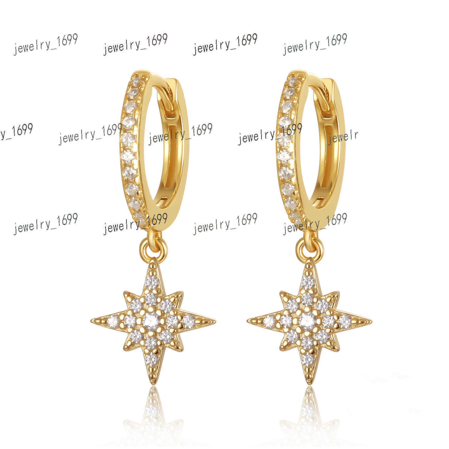 2021 NewJewelry 925 Sterling Silver EarJewelry Huggie Earrings Zircon Micro Pave Octagon Star Earrings