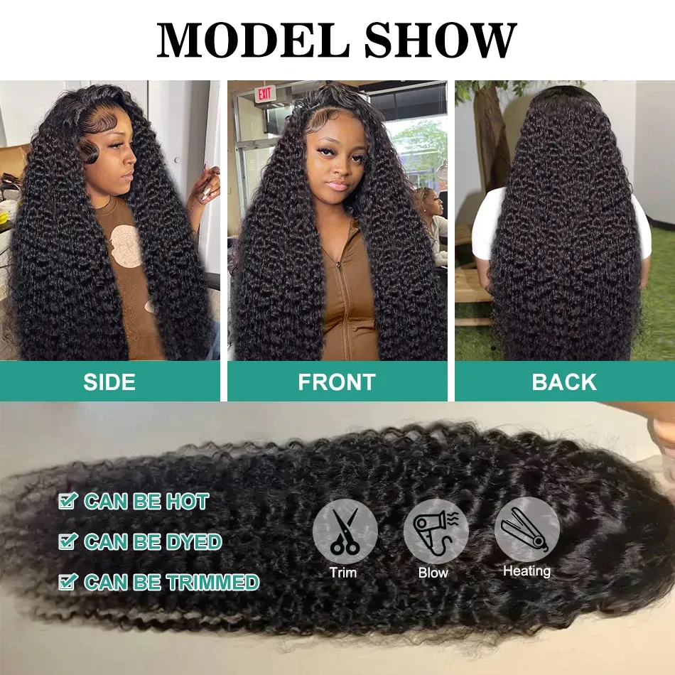 13x4Lace Front Wig glueless preplucked Synthetic Human Hair Deep Wave Wigs For Black Women Daily Use Black High Quality Heat Resistant Fiber