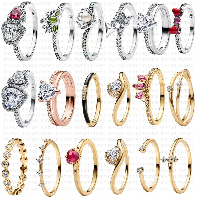 Designer Ring for women Love diamond princess ring with box bow Sparkling Halo Hearts Ring 925 Silver Heart Ring 18k Gold plated jewelry Valentine's Day gift