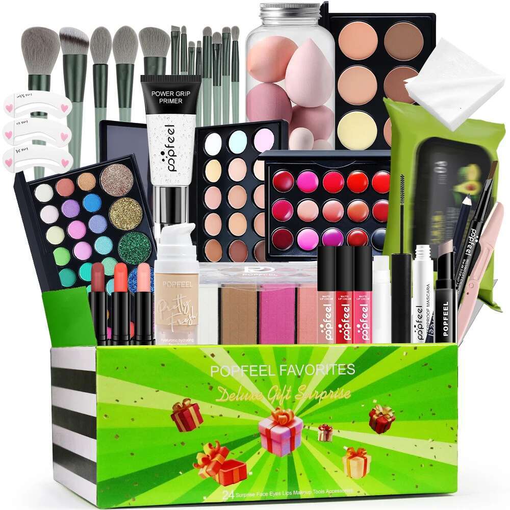 POPFEEL Favorites Surprise Kit Makeup Gift Set for Women, Lipgloss Eyeshadow Foundation Lipstick Blush Primer