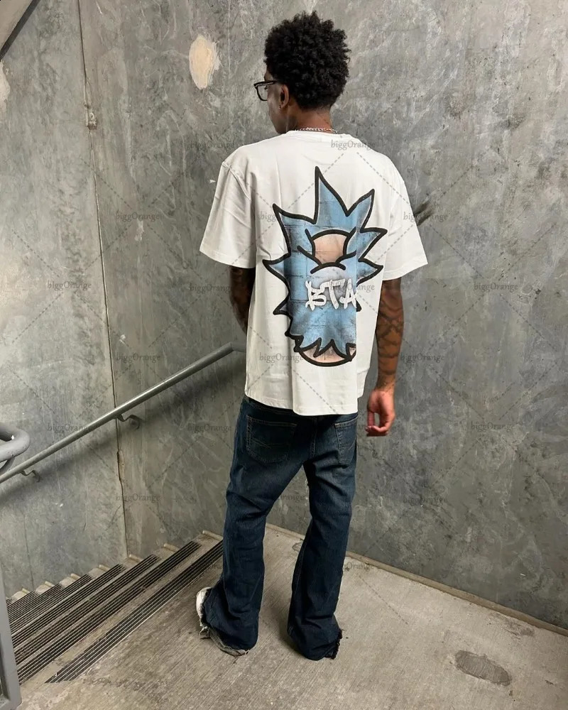 Hip-hop Punk Trend Streetwear Short-sleeved Harajuku Spoof Anime Print Oversized T-shirt Men American Retro Casual Top 250109