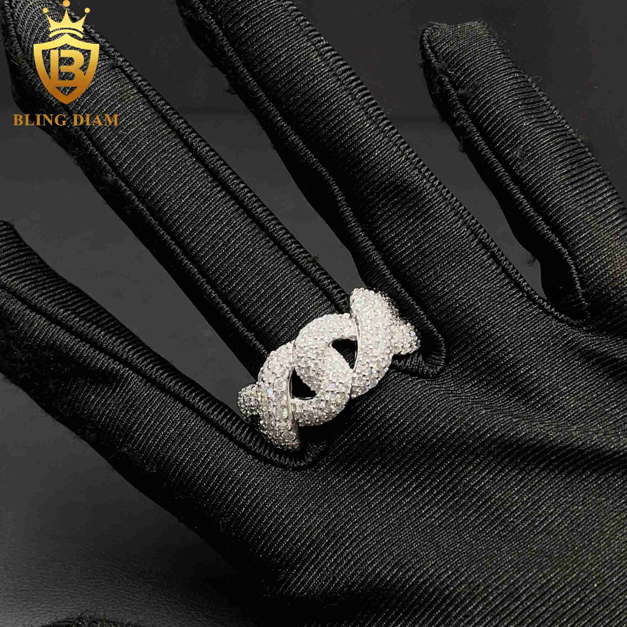 New Style Hip Hop Jewelry 925 Sterling Silver VVS Moissanite Full Diamond Iced Out Cuban Rings Men