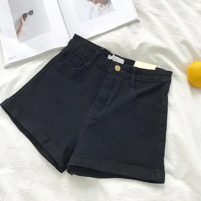 Retro High Waist Denim Short Gray White Black Casual Summer Slim Sexy Streetwear Jeans Bike Female C7187 250102
