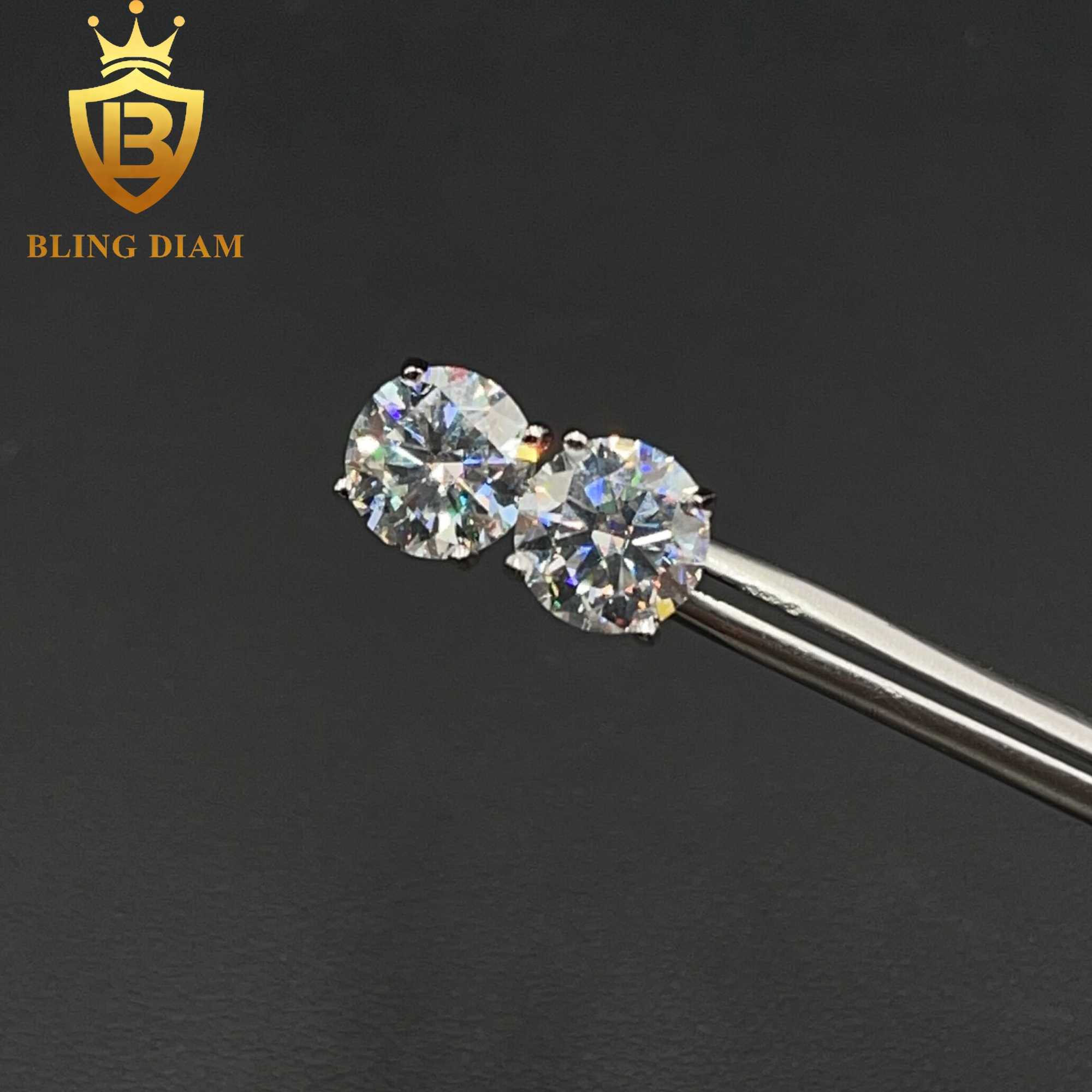 8MM Fine Jewelry Gold Plated 925 Sterling Silver VVS Moissanite Diamond Screw Back Stud Earrings