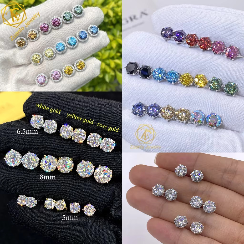 Wholesale VVS Dia Earring Factory Price Sterg Sier Round Cut 5mm 6.5mm 8mm Moissanite Stud Earrings Men Women