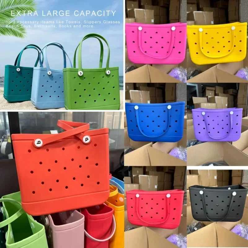 Extra Large Boggs Beach Bag Summer Travel EVA Beach Basket Wen Picnic Tote Bag Holes Waterproof Wable Handbag Shoder Bag Z250113