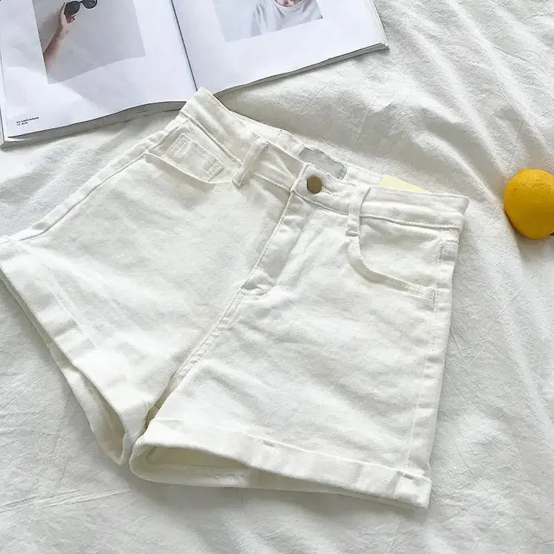 Retro High Waist Denim Short Gray White Black Casual Summer Slim Sexy Streetwear Jeans Bike Female C7187 250102