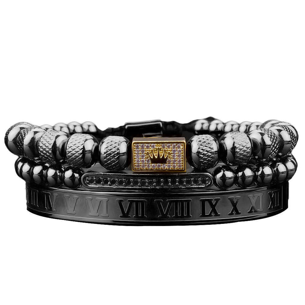 Fashion Designer Jewelry 3pcs/Set Luxury Gold Royal King Crown Men Bracelets Roman Numeral Bracelet Unique Design Braided Adjustable Bangle BF Gift Bi