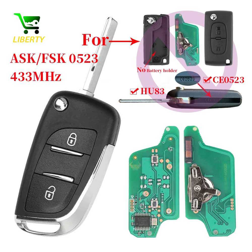 Car Key Used for Peugeot 207 308 307 407 607 and Citroen C2 C3 C4 0523/0536 with Liberty modified flip cover remote control car key ASK/FSK 433Mhz ID4