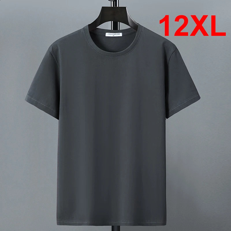 10XL 12XL Plus Size Tshirt Summer Cotton T Shirt Men Short Sleeve Casual Tops Tees Male Solid Color Crewneck 250113