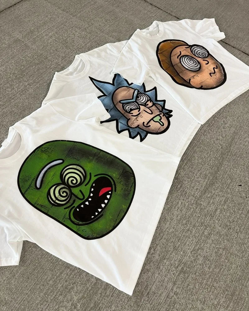 Hip-hop Punk Trend Streetwear Short-sleeved Harajuku Spoof Anime Print Oversized T-shirt Men American Retro Casual Top 250109