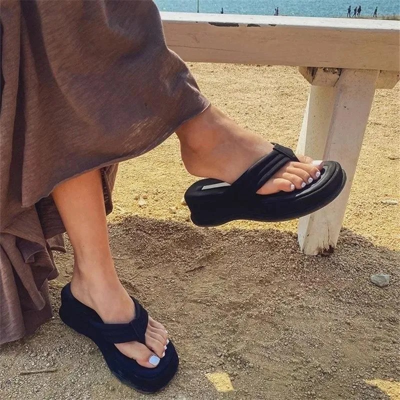 Women's Plush Summer Slippers - Comfortable Flip Flop Wedge Sandals with High Heels