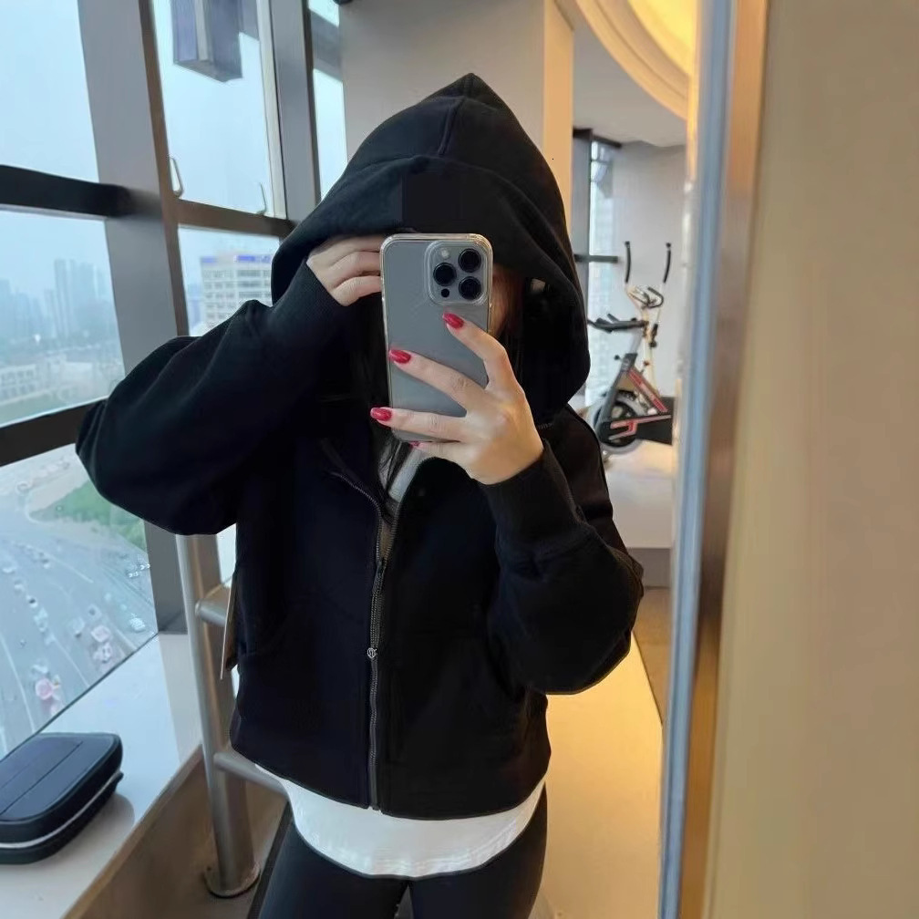 Designer women's 2025S yoga suit scuba fabric full zipper velvet hooded jacket loose casual sports top for women