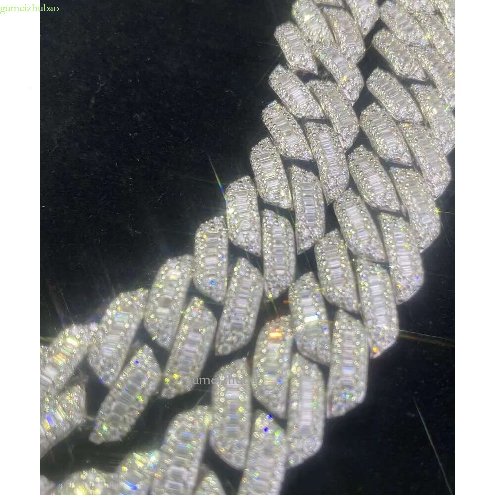 Selg 15mmT square sier inset Moissanite hip hop Cuban Mai Ah secret chain simulation drill collar