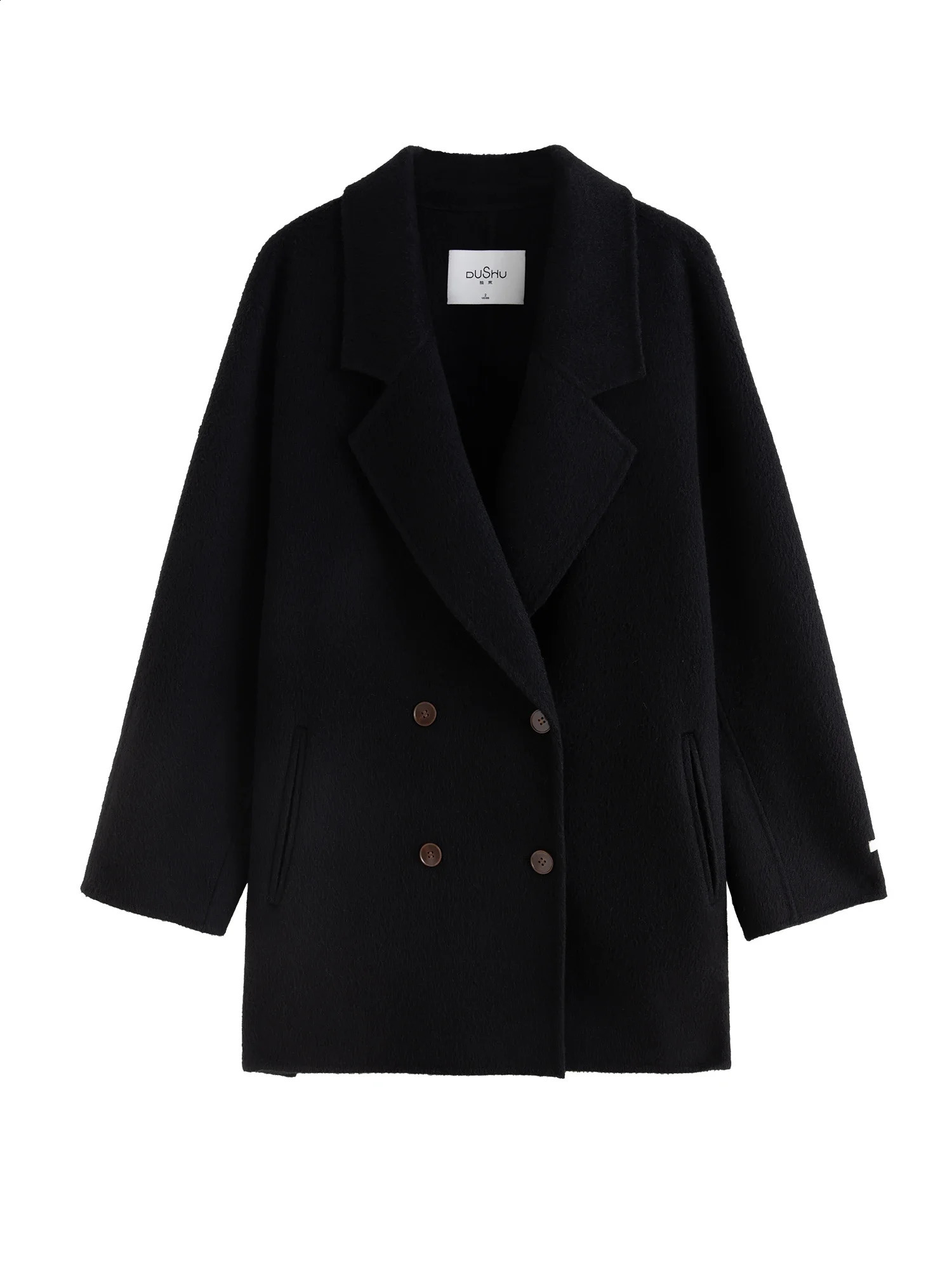 DUSHU Solid Elegant Casual Doublesided T Wool Coat For Women Winter Versatile Long Jacket 24DS84133 250102