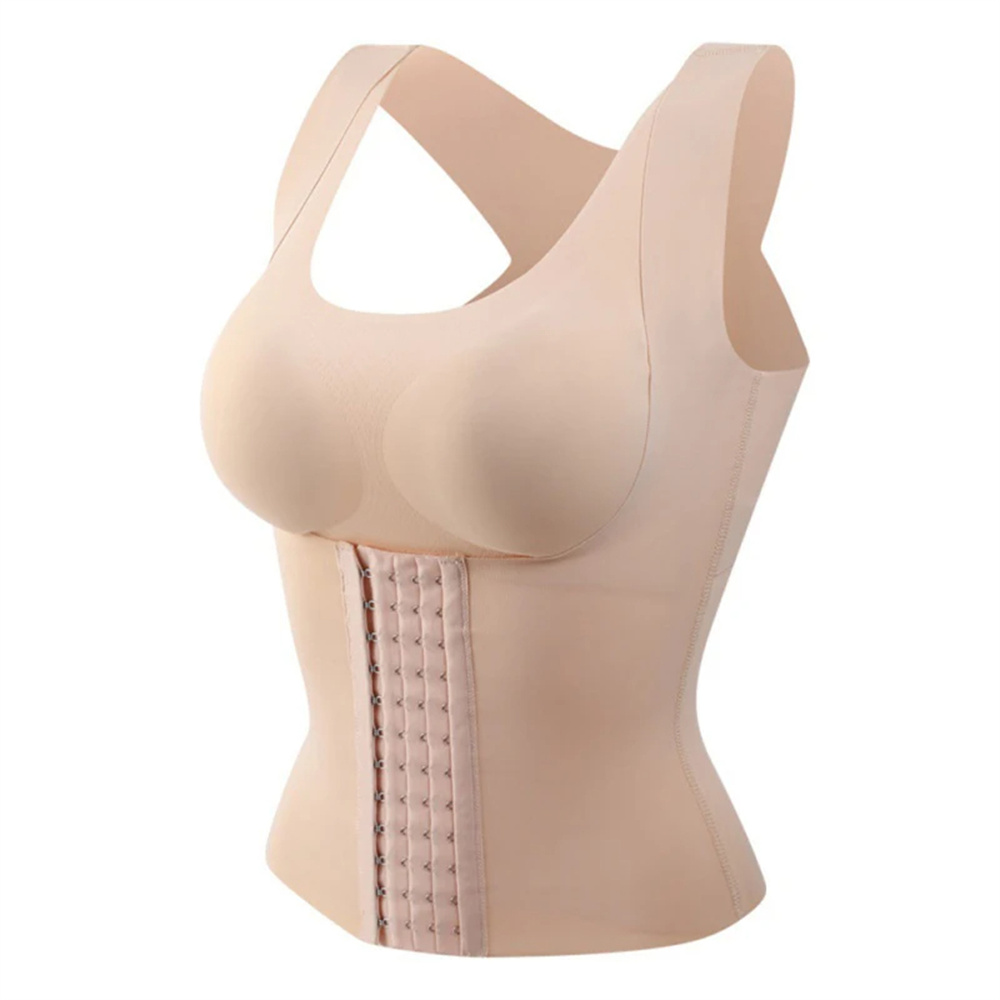 Women's 3 In 1 Waist Button Bra Styling Clothing Posture Corrector Weight Loss Cross Back Underwear Belly Sleeveless T-Shirt Ḁ