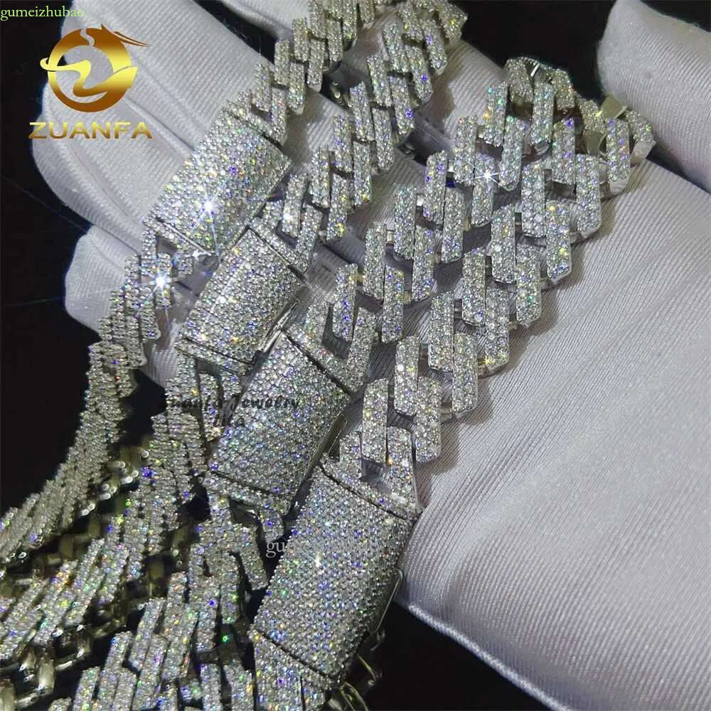 Hot Selg Sterg Sier Hip Hop 10mm 12mm 14mm 15mm Iced Out Moissanite Dia Cuban k Chain