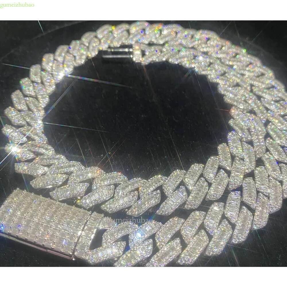 Selg 15mmT square sier inset Moissanite hip hop Cuban Mai Ah secret chain simulation drill collar