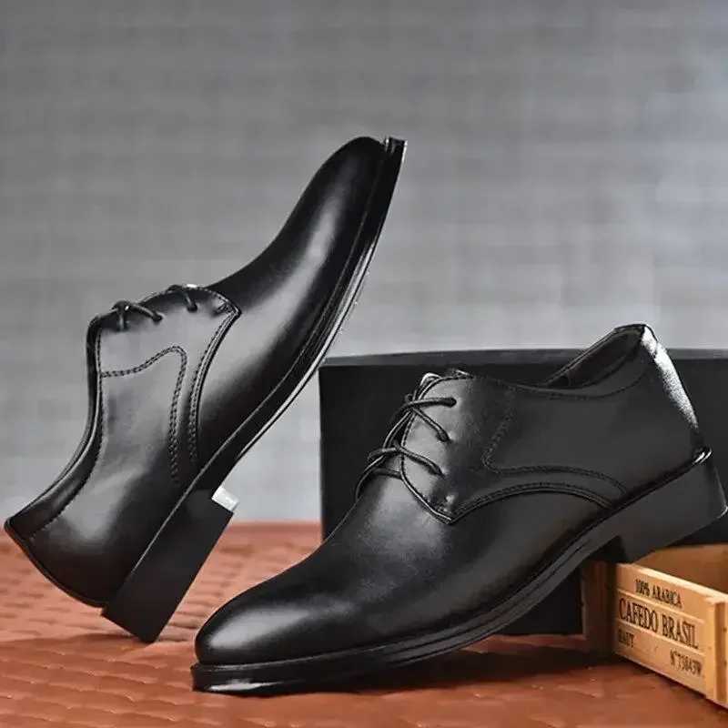 Customizable New Hot Selling Man Formal Black Leather Shoes Men Lace Up Oxfords Male Wedding Party Office Business Casual ShoeXJ250113