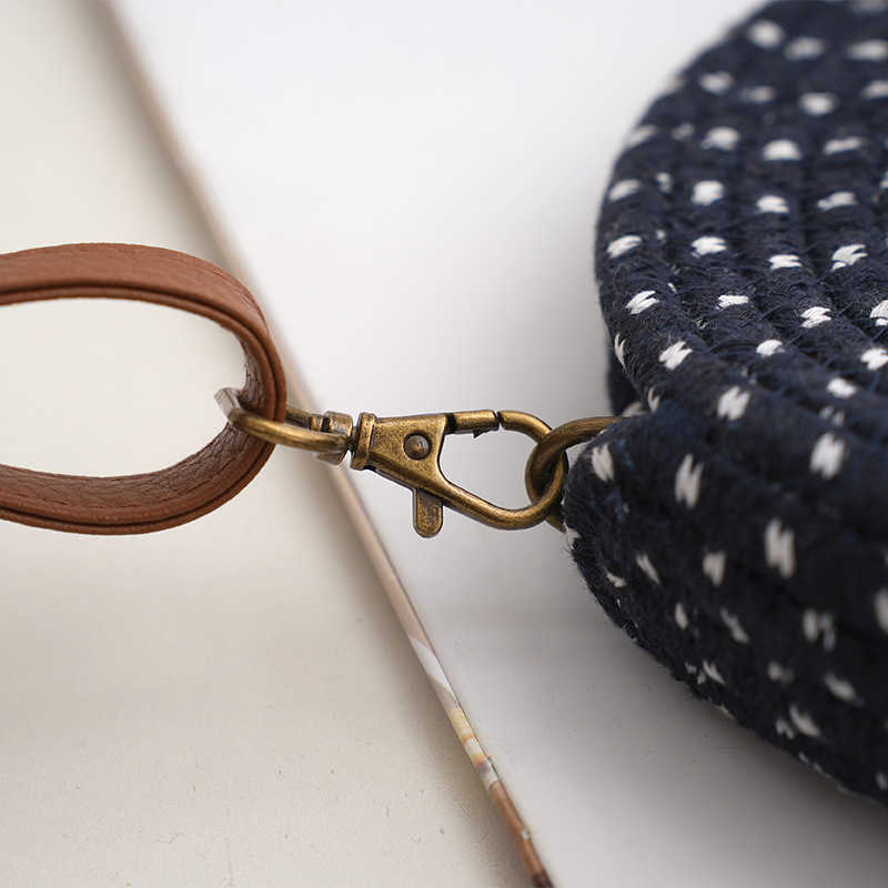 Round Women's Shoulder Bag Woven with Cotton Rope, Street Trendy and Versatile Round Straight 250113