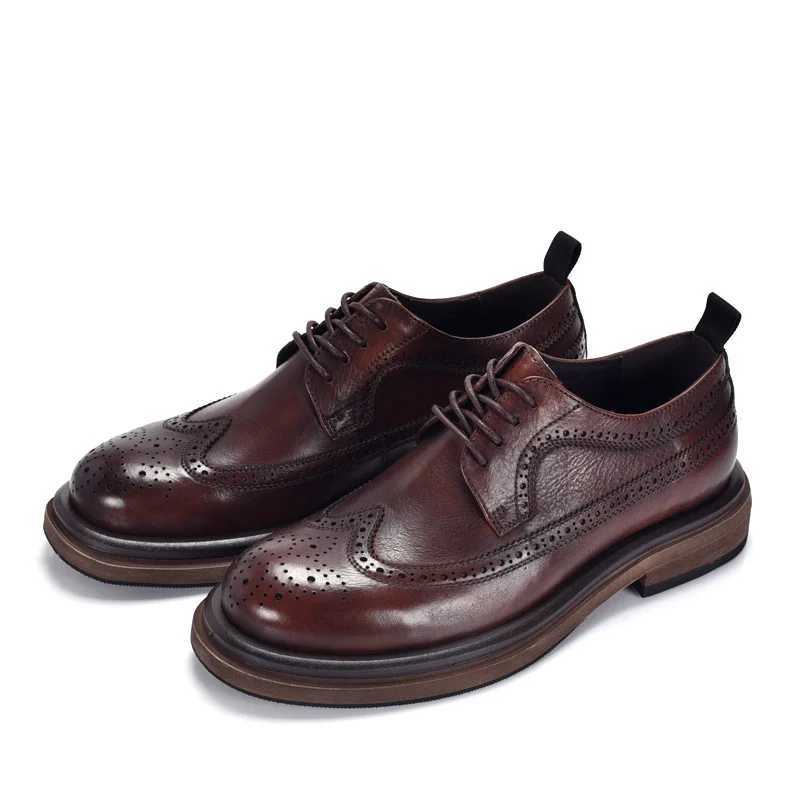 Derby shoes Vintage carved cowhide mens shoes all leather casual business wear mens shoes leather shoes broguesXJ250113