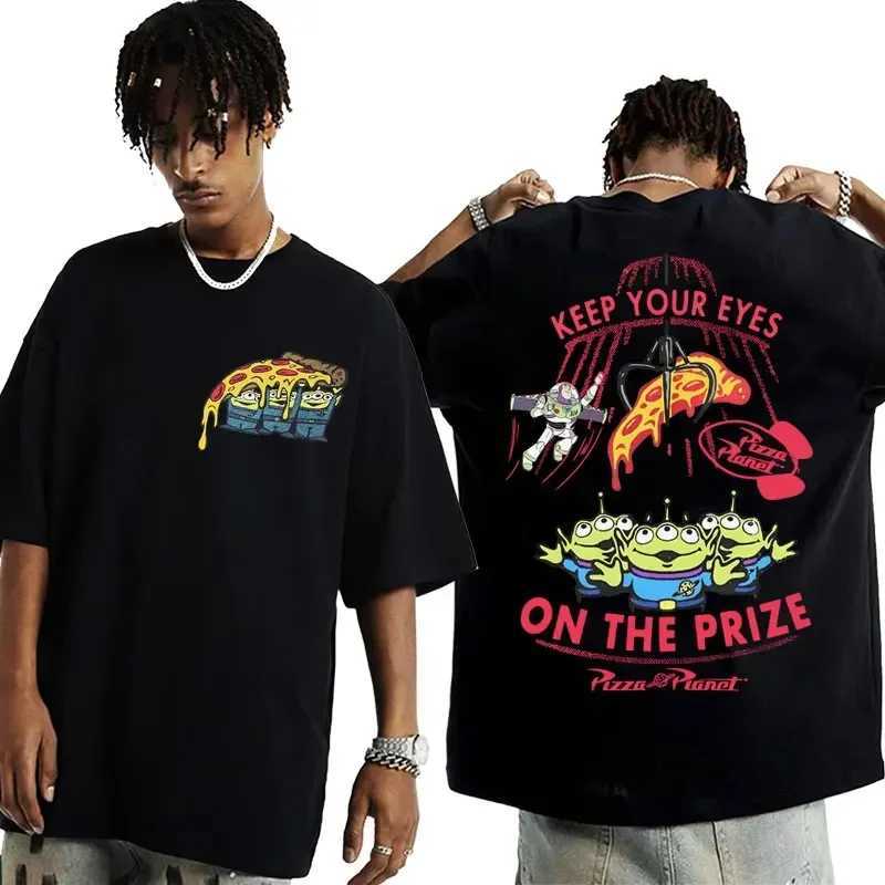 Funny Pizza Planet Double Sided Graphic T-shirt Men Women Fashion Retro Cartoon T-shirts Casual 100% Cotton Short Sleeve T Shirt X2501131