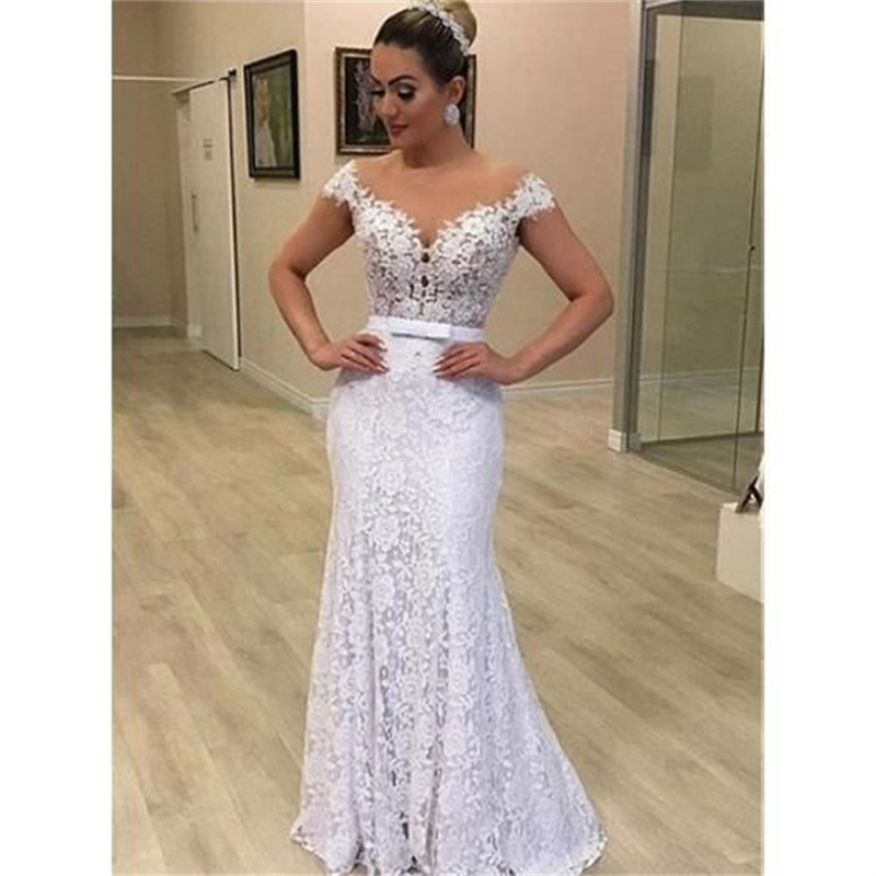 Egyptian 2 In 1 Wedding Dress Detachable Train Overskirt Civil Bridal Cap Sleeve Lace Mermaid Bride Dress Convertible Church Country Bobo Vestio De No