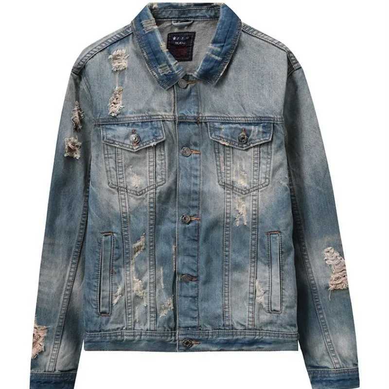 Short Male Jean Coats with Hole Blue Ripped Casual Slim Mens Denim Jacket Autumn of Fabric Japanese Retro Low Cost Fashion Rock X250113