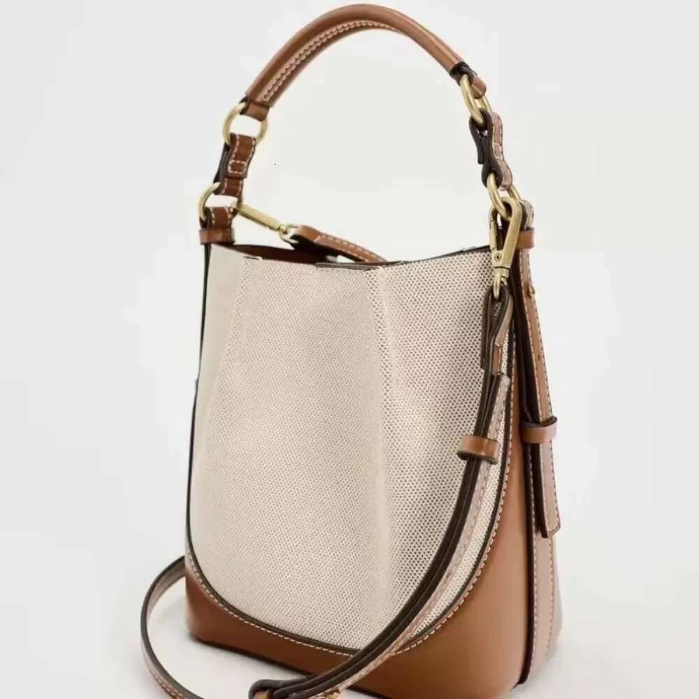 Portable Crossbody Wide Shoulder Strap Bucket For Women 2024 New Fashion Brown Drawstring Women's Bag