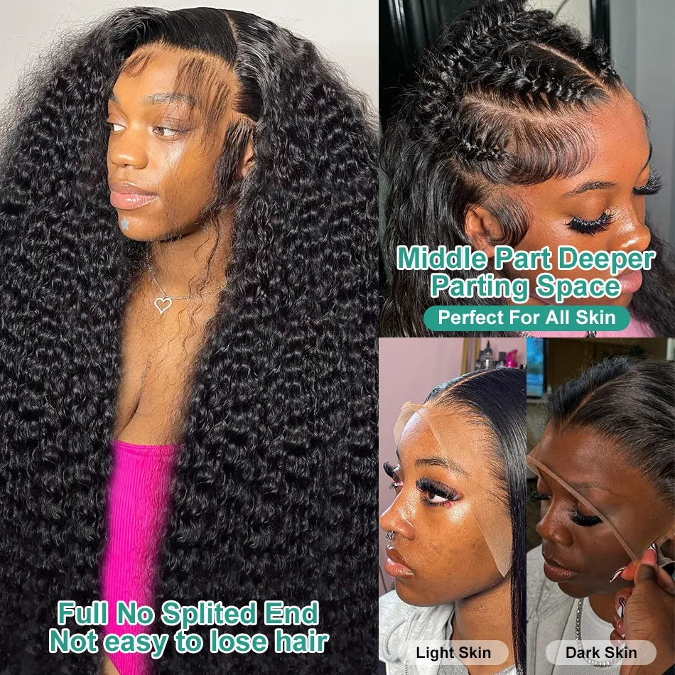 13x4Lace Front Wig glueless preplucked Synthetic Human Hair Deep Wave Wigs For Black Women Daily Use Black High Quality Heat Resistant Fiber