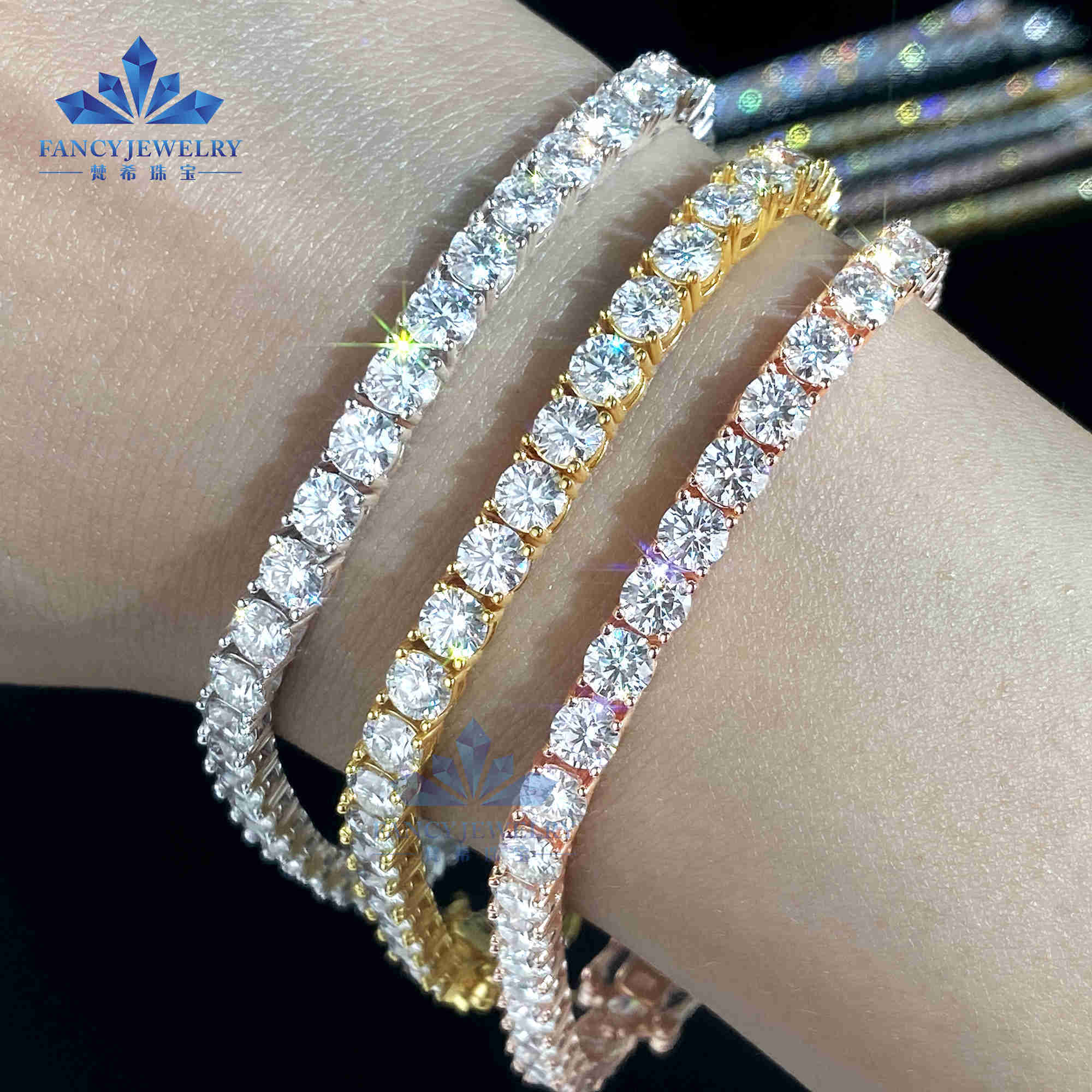 VVS Moissanite Tennis Chain 2mm 3mm 4mm 5mm 6.5mm 925 Sterling Silver White Gold Rose Gold Plated Style Necklace Women Men