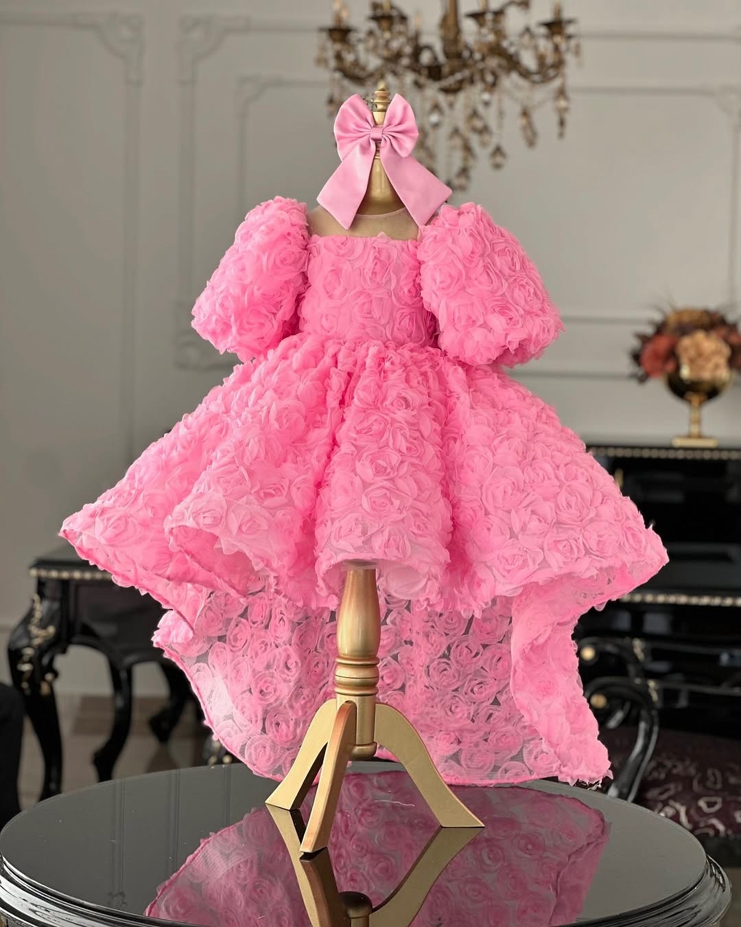 High Pink Low Princess Wer Girl Dresses For Wedding Sheer Jewel Necke Toddler Pageant Gowns Tulle Ruffled Birthday Party Dress
