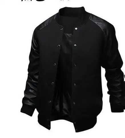 Cool College Baseball Jacket Men 2017 Fashion Design Black Pu Leather Sleeve Mens Slim Fit Varsity Jacket Brand Veste Homme X250113