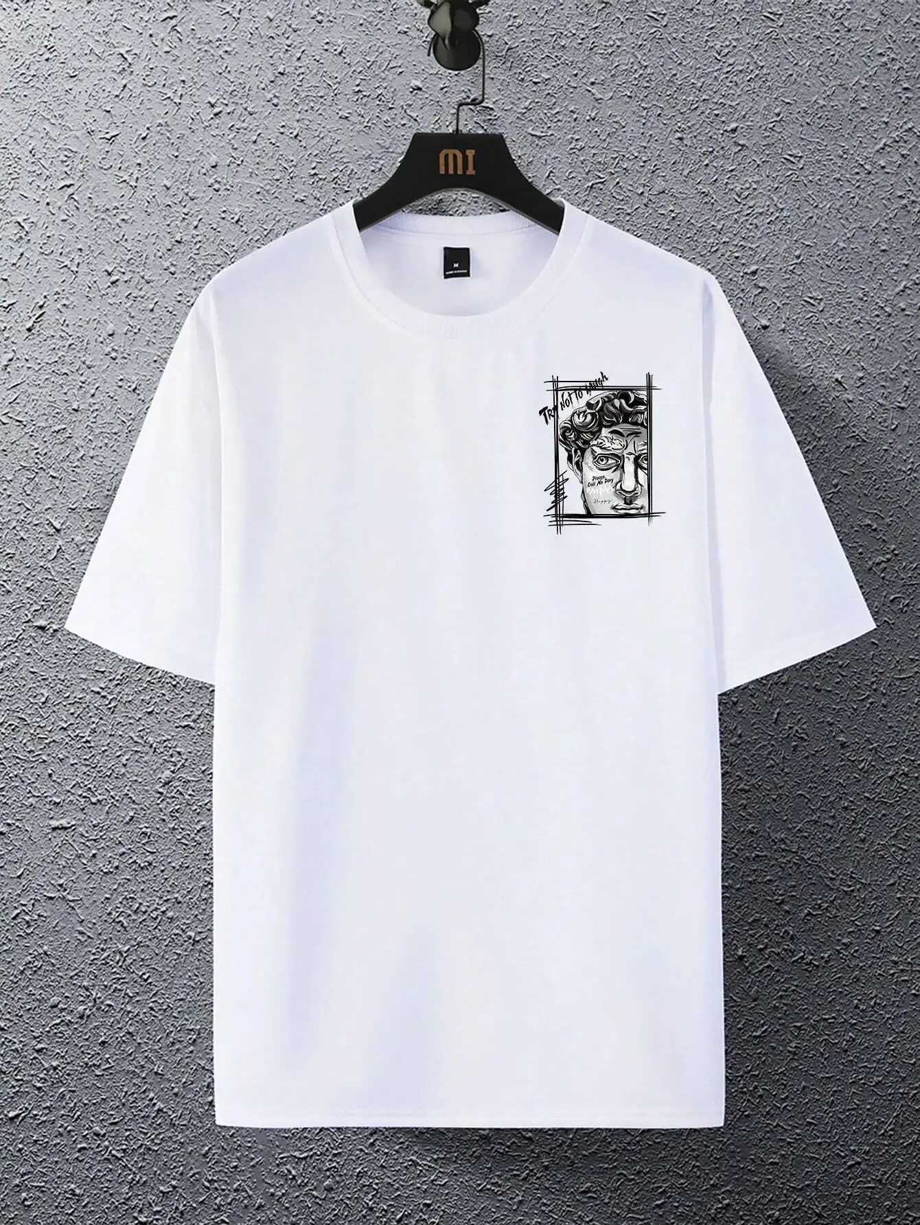 Creative Sculpture Expression Text Design Men Cotton Tops Crewneck New T-shirt Fashion Loose Clothing Autumn New Top X250113