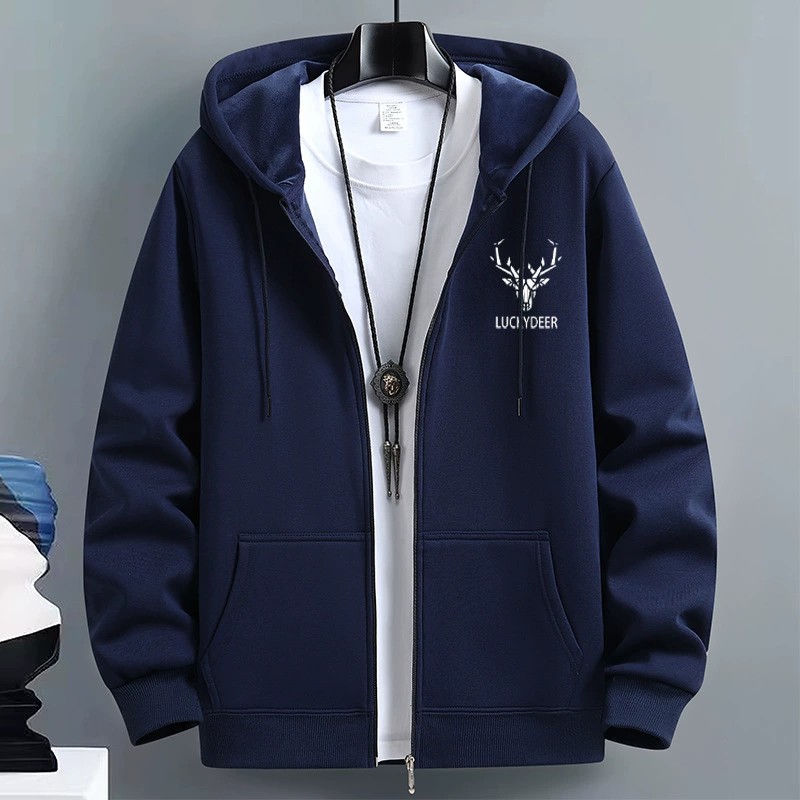 Cardigan sweater men's spring and fall American tide hooded couple's clothes loose sports zipper jacket cross-border large size m035