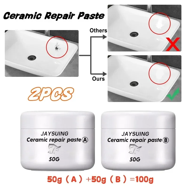 2pcs/set White Porcelain Repair Kit Ceramic Repair Paste Tile Tub Toilet Sink Shower Kits Chip Crack Hole Scratches Fix Adhesive