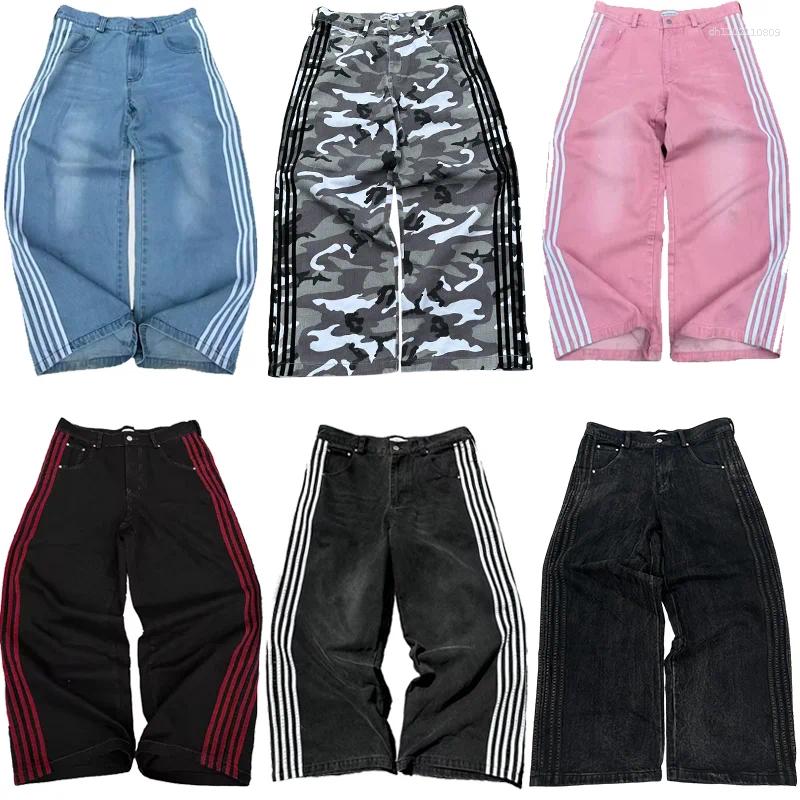 Men's Jeans Y2K Baggy High Quality Embroidered Striped Harajuku Sweatpants Hip Hop Unisex Casual Wide Leg Denim Pants Streetwear