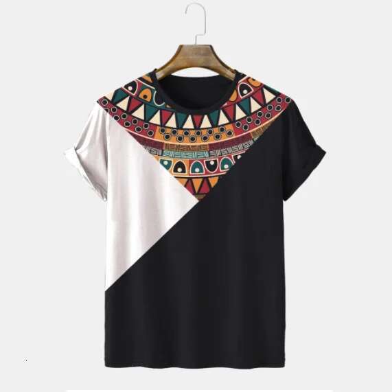Retro Totem Pattern Printed Summer Men's Round Neck Designer T-shirt Casual Short Sleeve Oversized Hoodie Fashion Street Wear Men's Clothing