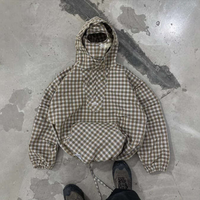 New semi open collar pullover jacket, men's and women's youth checkered double hat hooded sweatshirt