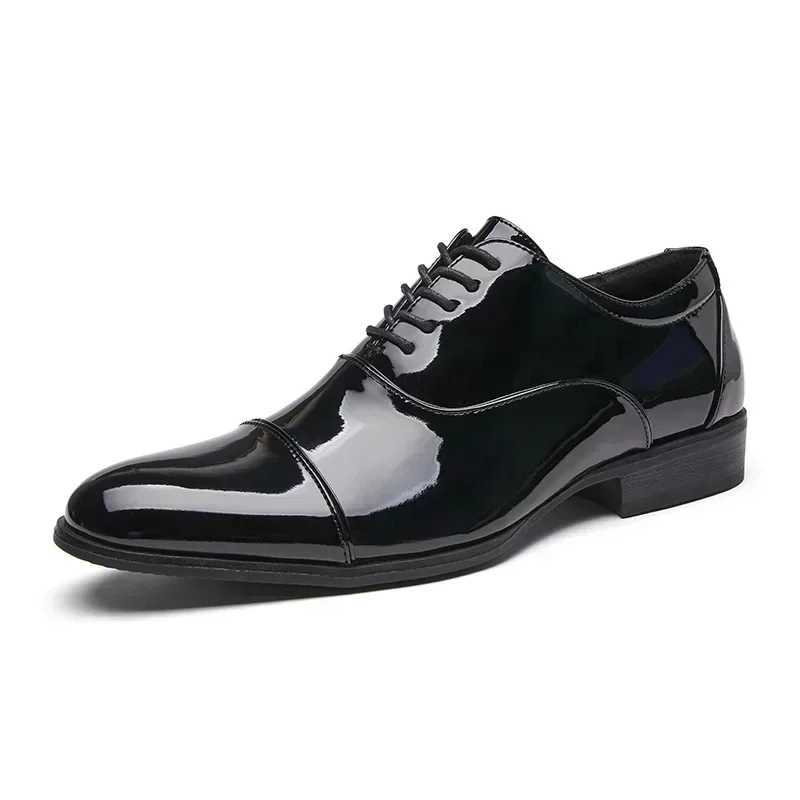 Classic Patent Leather Shoes Men Glossy Leather Shoe Man Formal Business Office Lace Up Wedding Shoes Plus Big Size 38-49XJ250113
