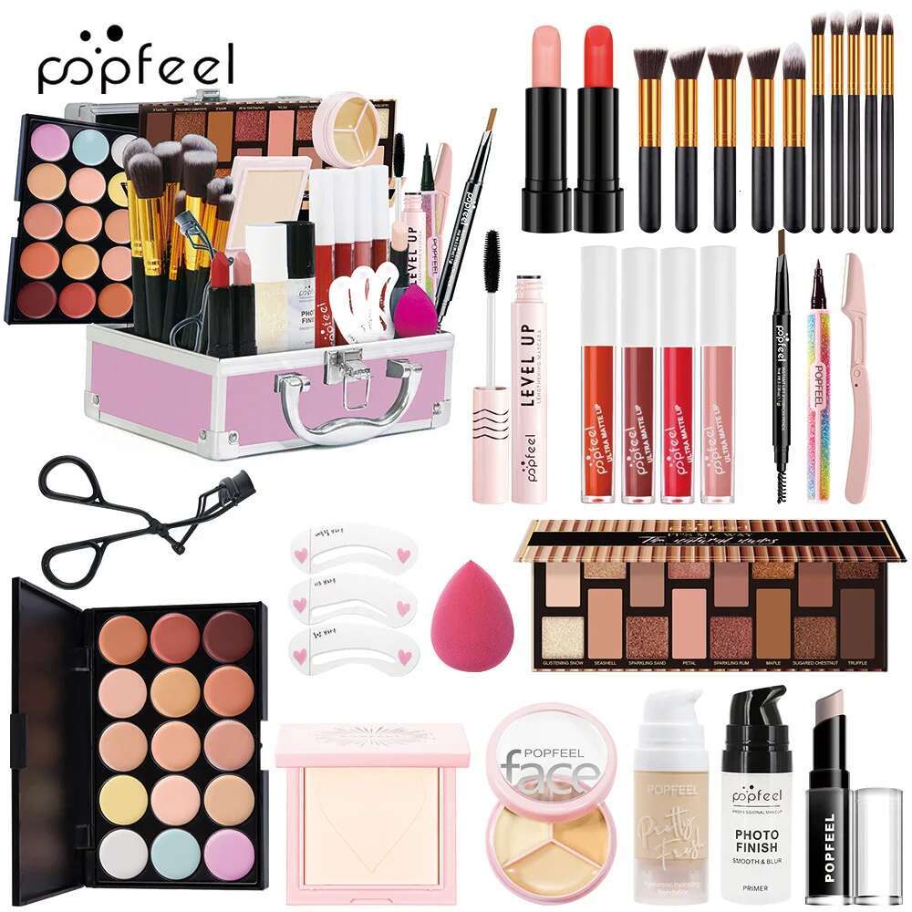 Kit Full Set Box Glitter Eyeshadow Plate Powder Blush Lipstick Foundation Professional Multifunctional Women Makeup Gift