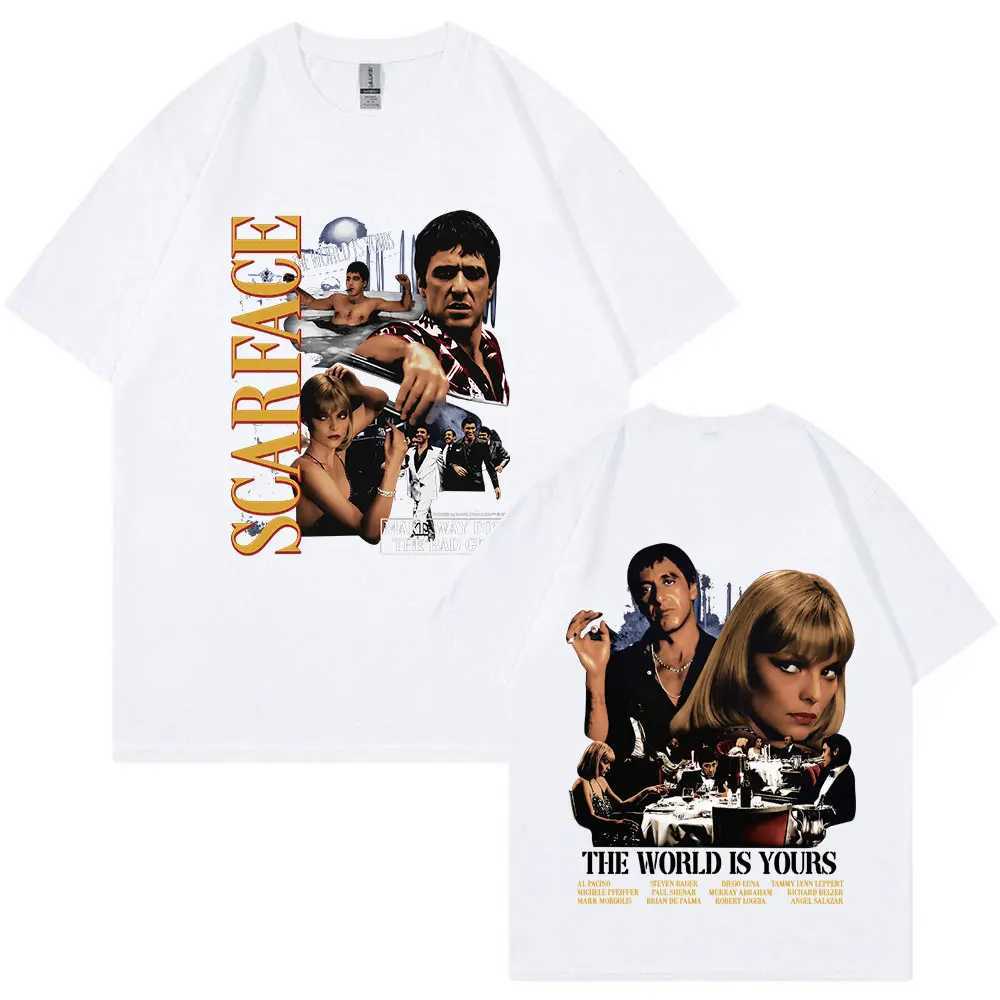 Vintage Movie Scarface Al Pacino Tony Montana T-shirt The World Is Yours Graphic Print Oversized T-shirts Hip Hop Gothic T Shirt X2501131