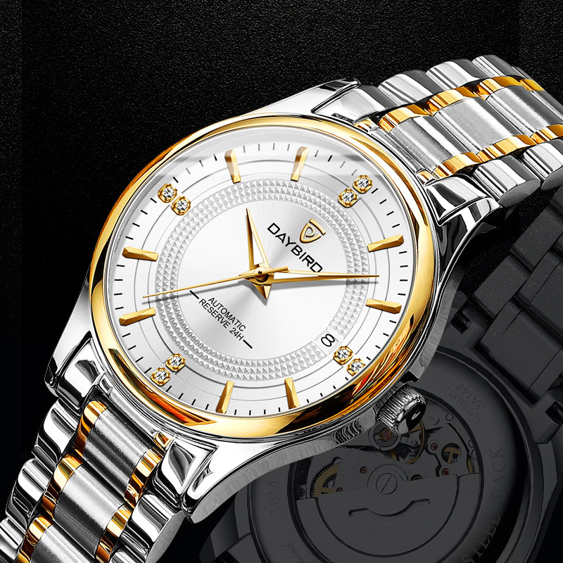 Luxury Men's Business Watch with Skeleton Design and Waterproof Steel Band