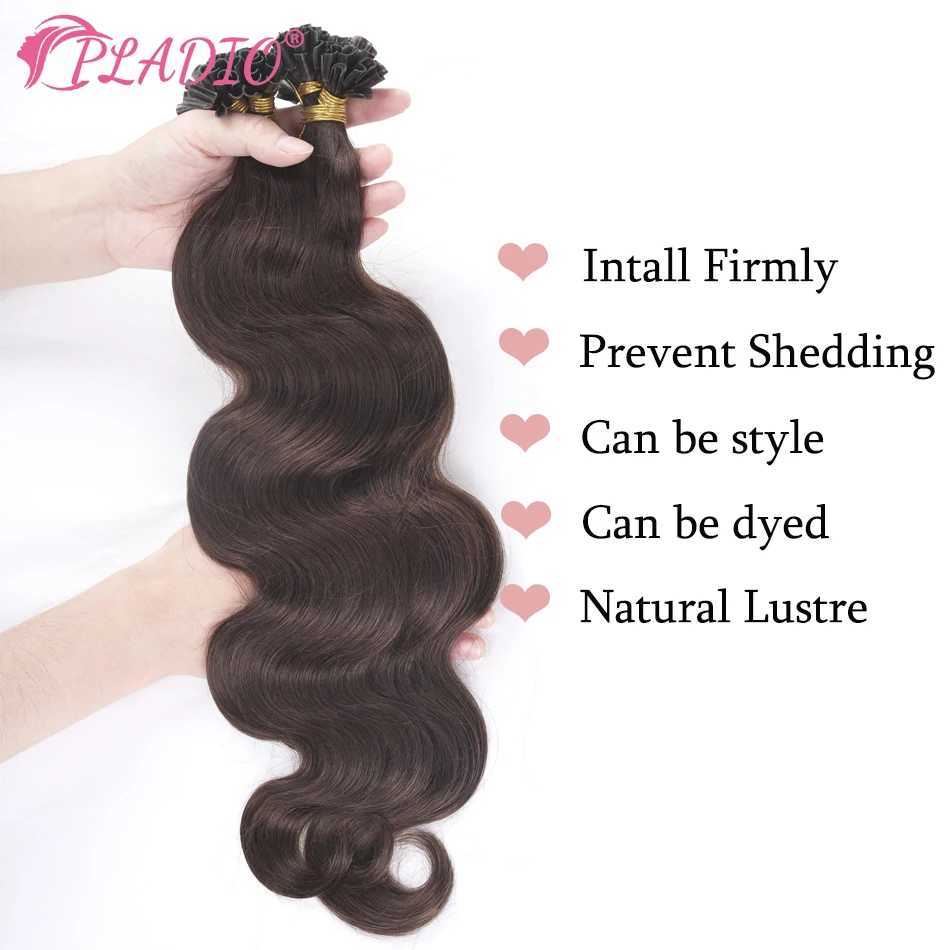 Pladio Body Wave U Tip Hair Extension 00% True Remy Human Hair 2-26 inches Pre Adhesive Keratin Hair Extension for Salon Supply W250113