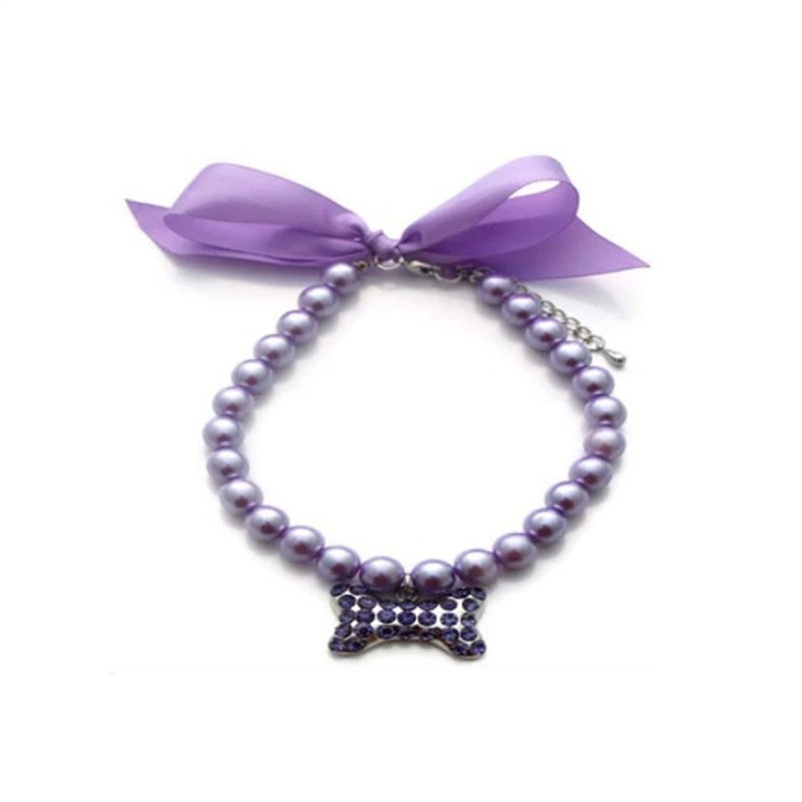 Princess Dog Cat Pearls Necklace Collar with Rhinestones Charm Pet Puppy Jewelry Female Puppy Chihuahua Yorki