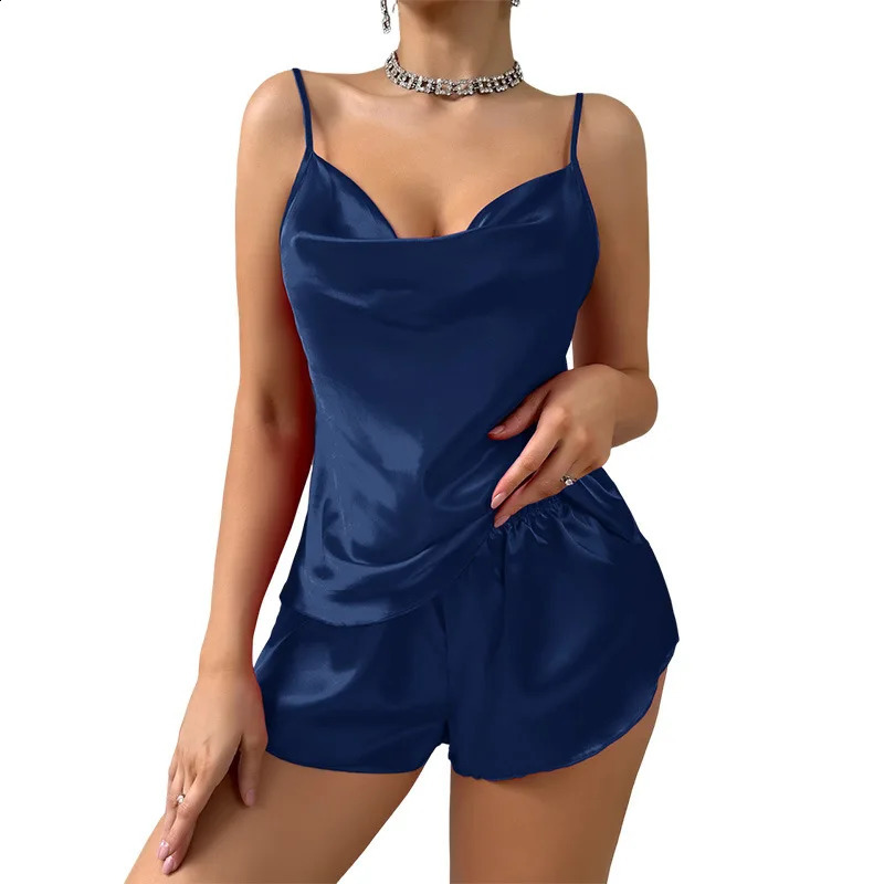 y Sexy Sleepwear Sleeping Pants Twopiece Set Women Casual Four Seasons Home Clothing Thin Silklike Suspender Nightdress 250110