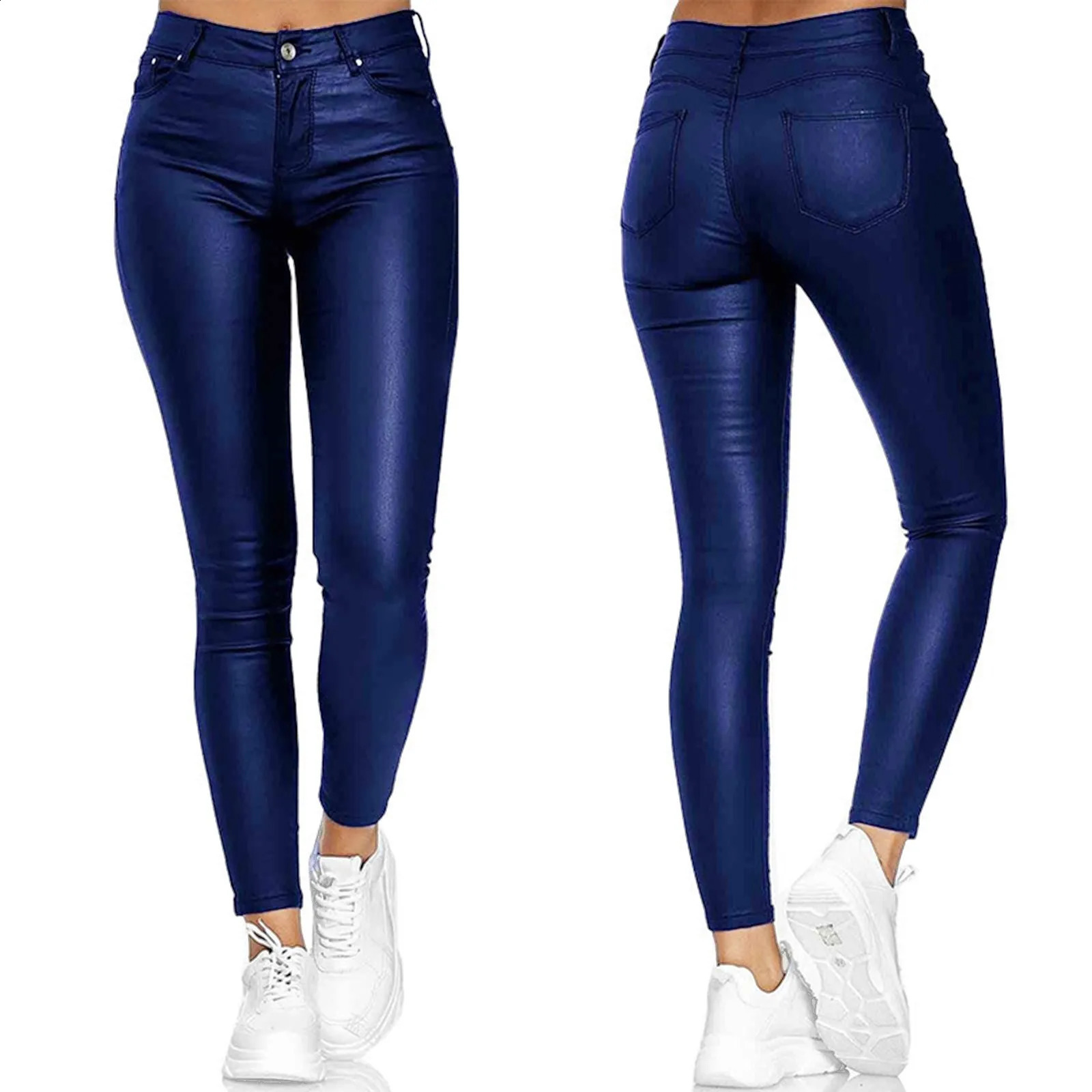 PU Leather Skinny Pants for Women Slim Fit Leggings Solid Casual Sexy Stretch Bodycon Trousers High Waist Pencil 250102
