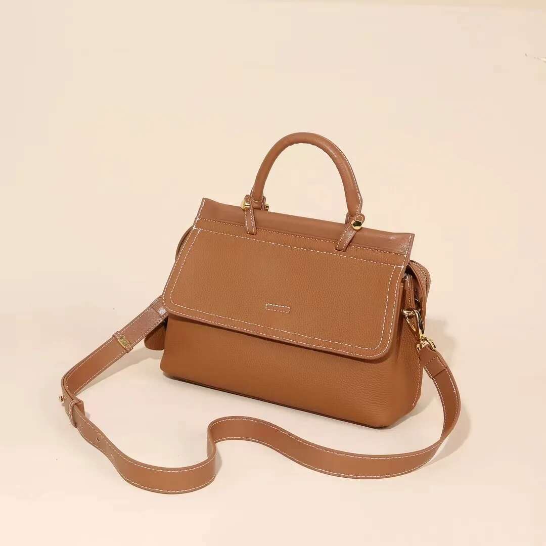 Women's retro fashion crossbody bag daily all-in-one large capacity leather handbag